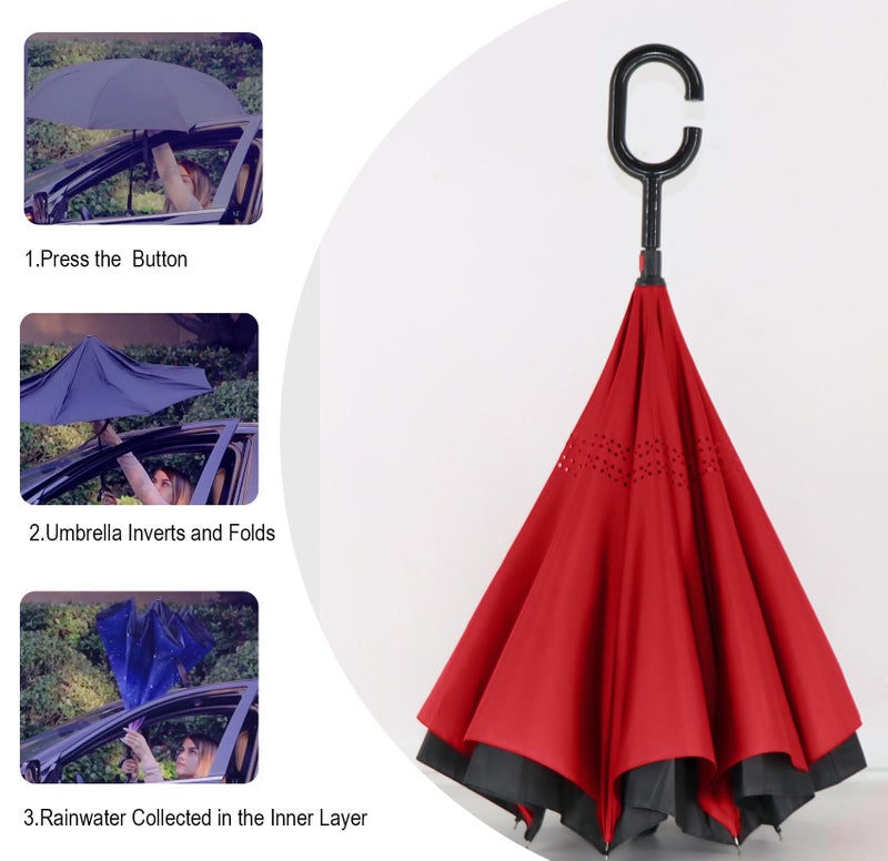 SIEPASA Spar. Saa Double Layer Inverted Umbrella with C-Shaped Handle, Anti-UV Waterproof Windproof Straight Umbrella for Car Rain Outdoor Use - Image 5